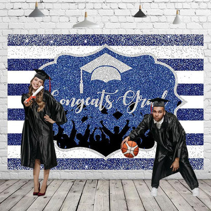 Stripe Blue Background Graduation Party Backdrop for Graduation Party Decorations SBH0100