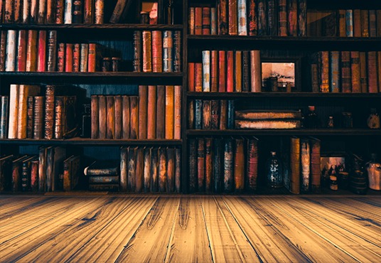 Blurred Image Many Old Books on Bookshelf In Library  Wooden Floor Backdrop SBH0105
