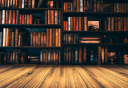 Blurred Image Many Old Books on Bookshelf In Library  Wooden Floor Backdrop SBH0105