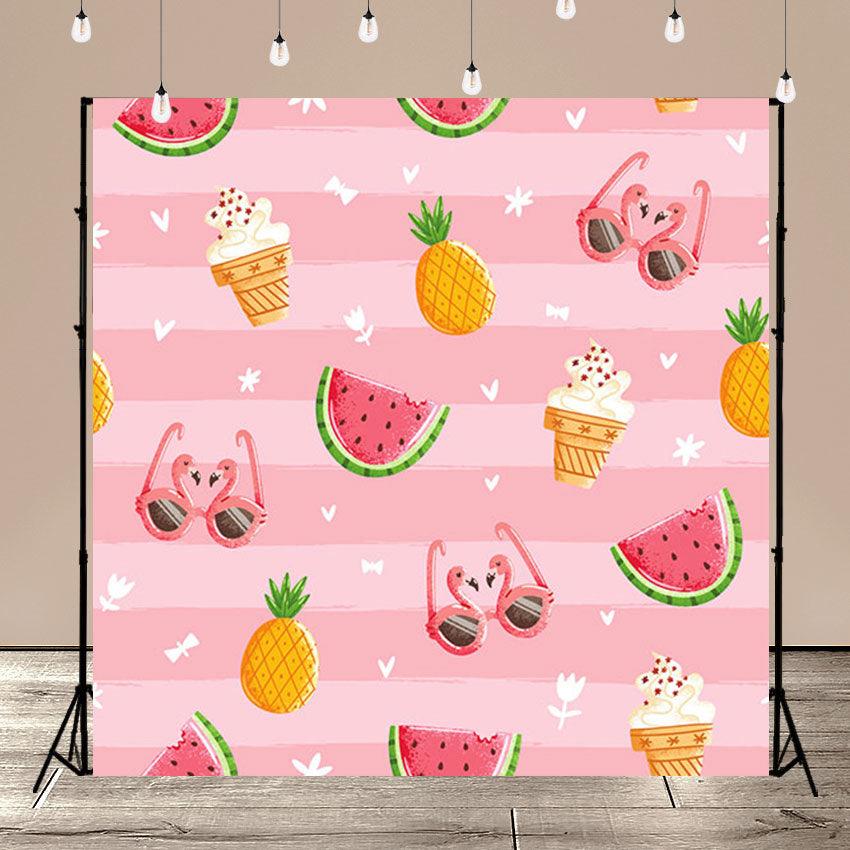 Fun Pink Summer Seamless Pattern Watermelon Ice Cream Backdrop SBH0117