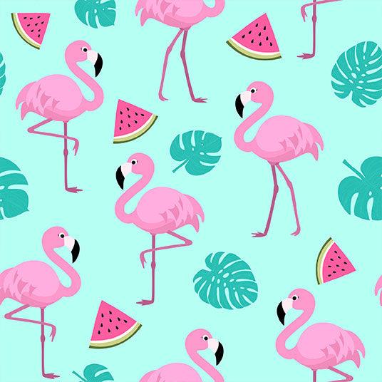 Summer Pattern with Flamingos Watermelon and Tropical Leaves Background for Photo SBH0118