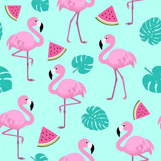 Summer Pattern with Flamingos Watermelon and Tropical Leaves Background for Photo SBH0118