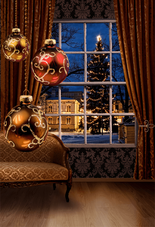 New Arrival-Christmas Feeling Living Room With Window Photography Backdrop SBH0209