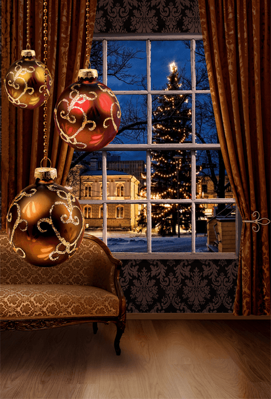 New Arrival-Christmas Feeling Living Room With Window Photography Backdrop SBH0209