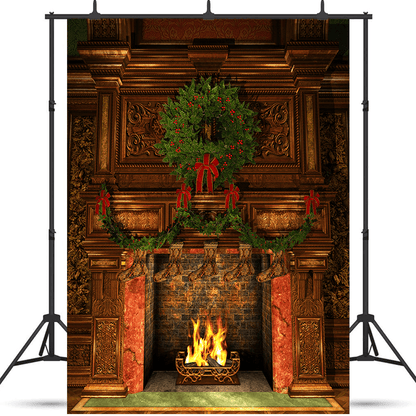 New Arrival-Fireplace Decorated Christmas Holly Wreath Garland Backdrop SBH0215