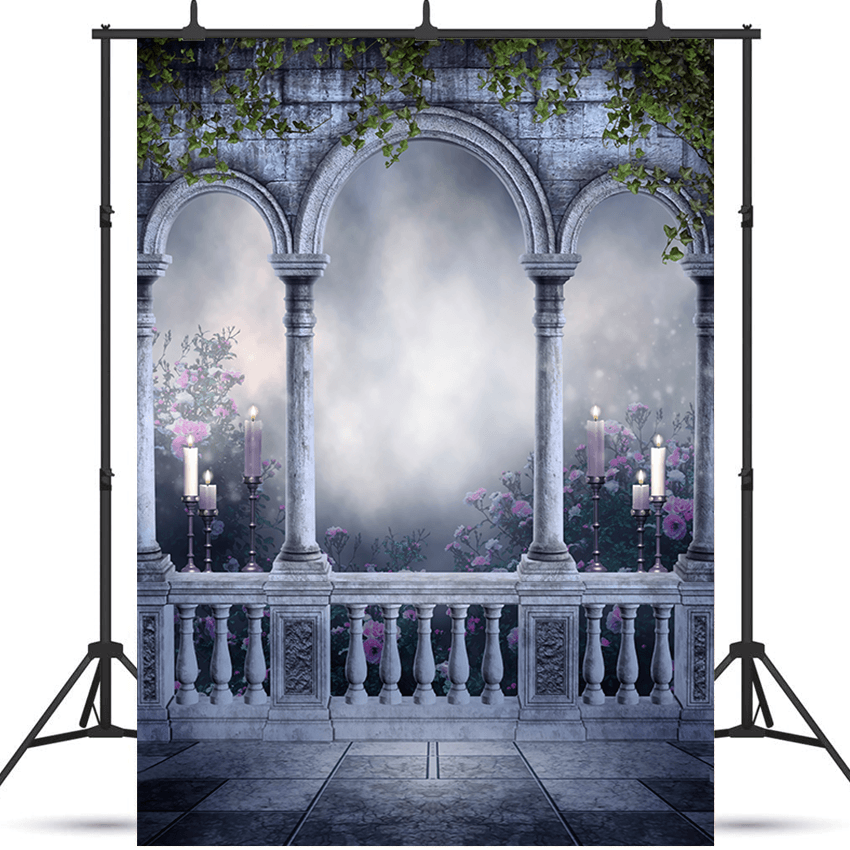 Night Scenery With Gothic Balcony Photography Backdrop SBH0256