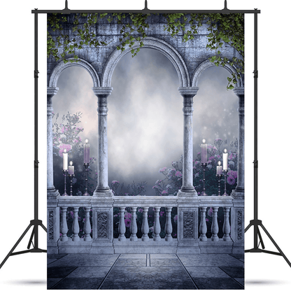 Night Scenery With Gothic Balcony Photography Backdrop SBH0256