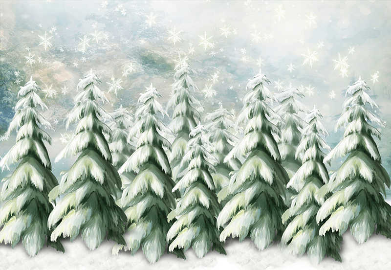 Green Pine Trees With Lights Christmas Background for Studio photography SBH0272