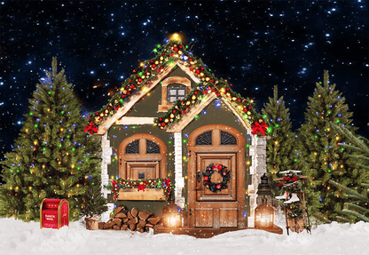 Christmas Trees Wooden House Backdrop for Photography SBH0273