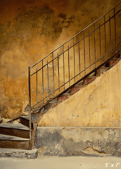 Stairs Of Old Yellow House Backdrop for Photography SBH0348