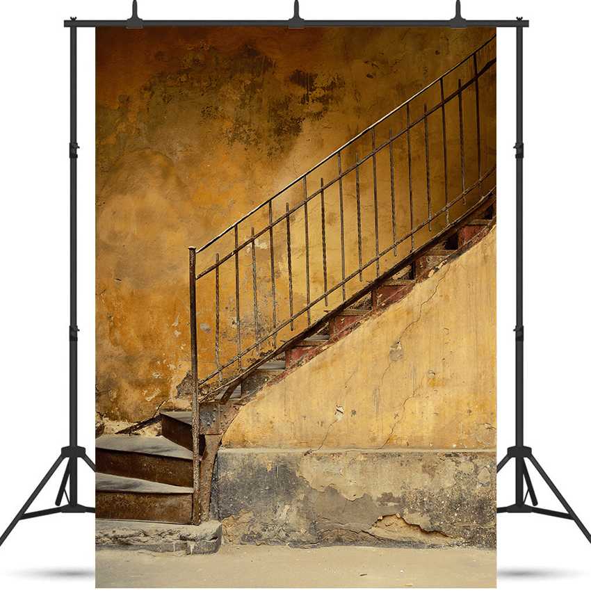 Stairs Of Old Yellow House Backdrop for Photography SBH0348