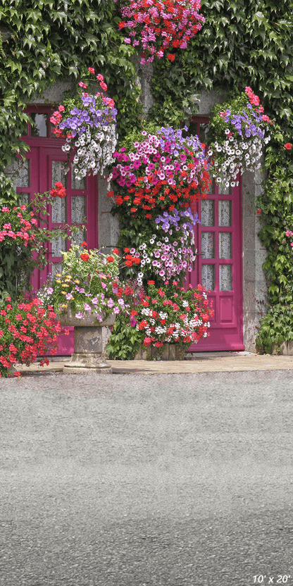 House With Flowers Backdrop for Spring Photography SBH0360