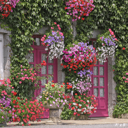 House With Flowers Backdrop for Spring Photography SBH0360