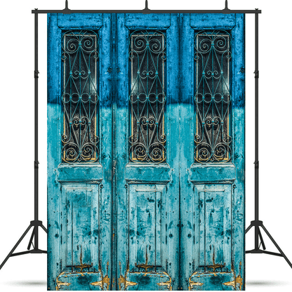 Antique Weathered Blue Door Backdrop for Photo SBH0438