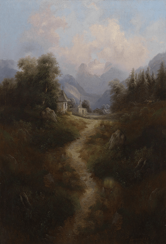 Mountain Valley Oil Painting Fabric Backdrop for Photo SBH0457