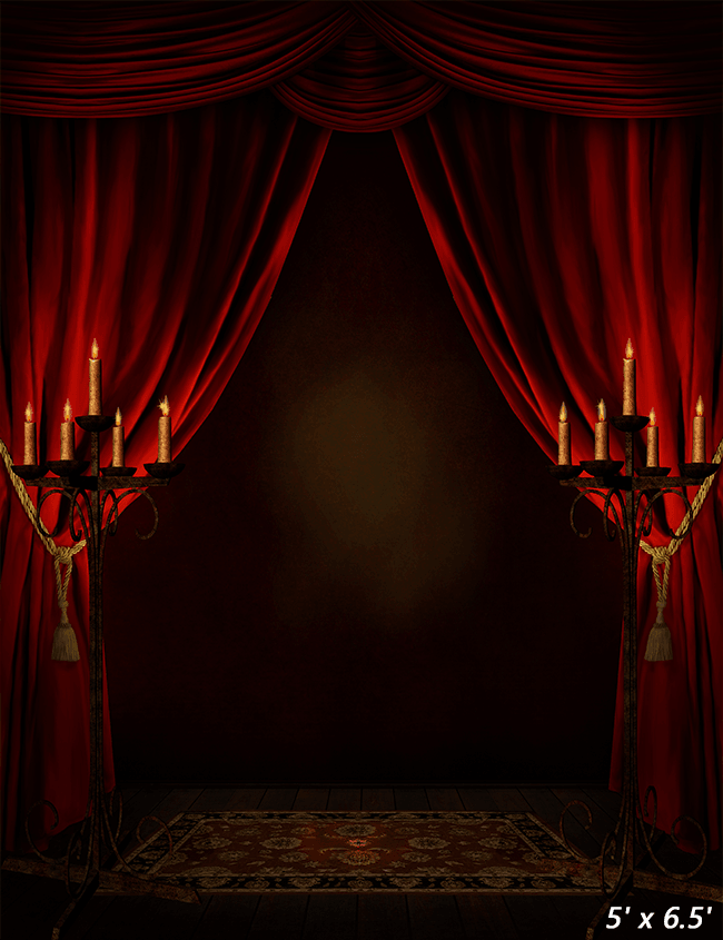 Red Curtains Candles Room Halloween Backdrop SBH0603