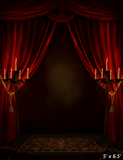Red Curtains Candles Room Halloween Backdrop SBH0603