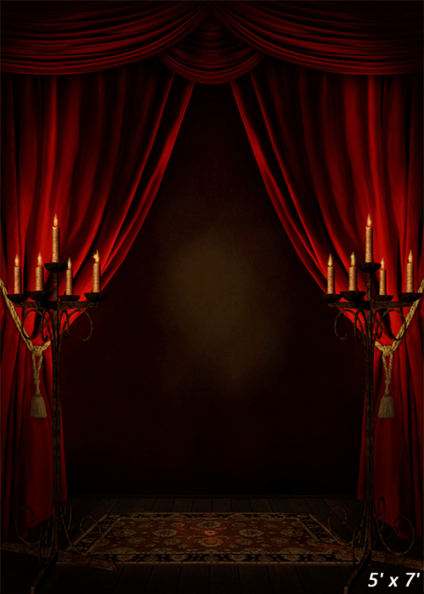 Red Curtains Candles Room Halloween Backdrop SBH0603