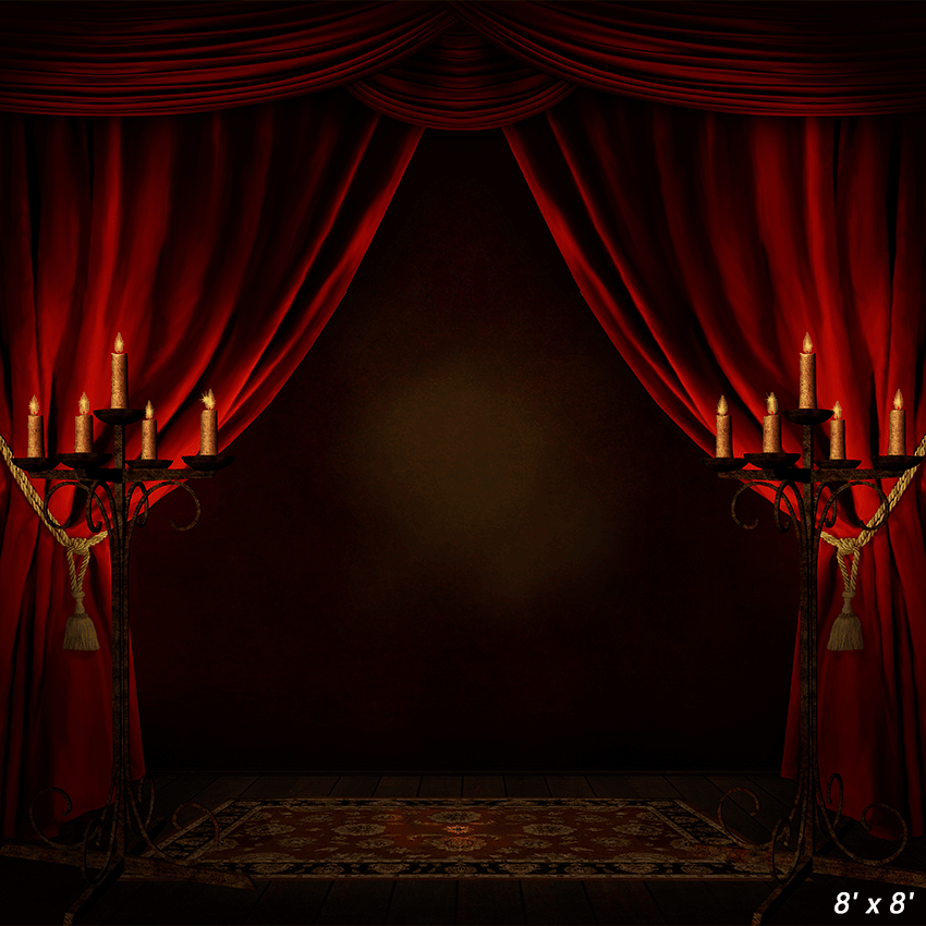 Red Curtains Candles Room Halloween Backdrop SBH0603