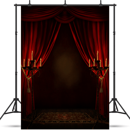 Red Curtains Candles Room Halloween Backdrop SBH0603