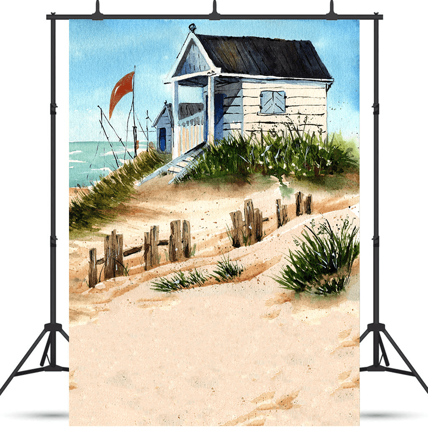 Small Bungalow On the Shore Backdrop for Photo SBH0582