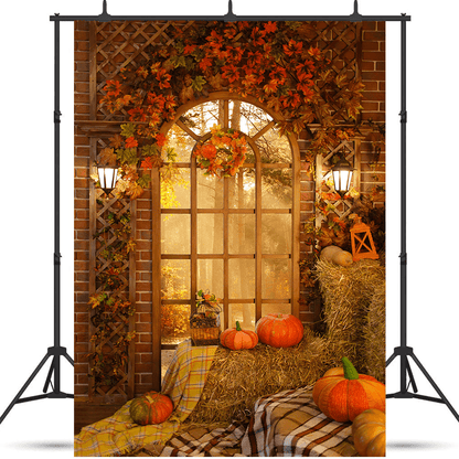 Autumn Farm Barn Window Pumpkin Hay Photography Backdrop SBH0620