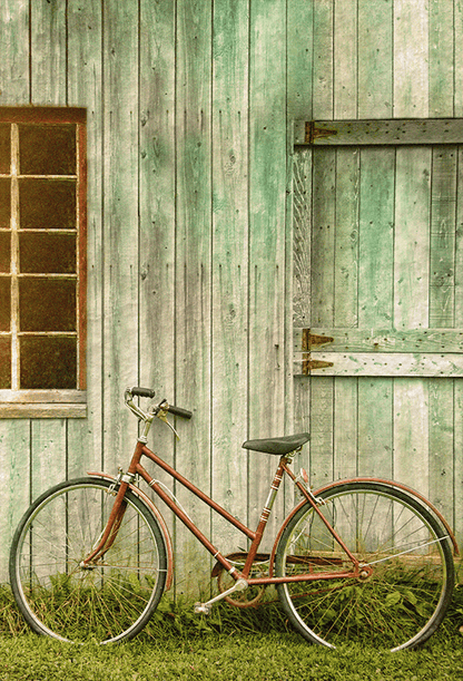 Bicycle Leaning Against Grungy Barn Backdrop for Photo SBH0644