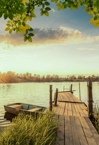 Red Autumn and Fishing Pier Fall Backdrop for Photo SBH0651