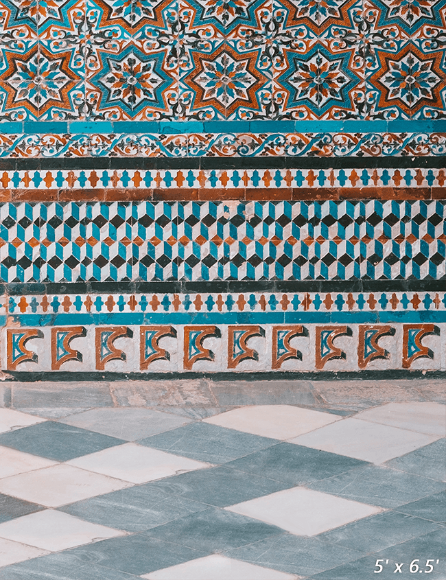 Mosque Geometric Wall Malaysia Fabric Backdrop for Photo SBH0702