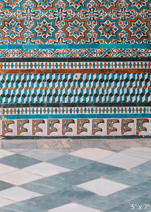 Mosque Geometric Wall Malaysia Fabric Backdrop for Photo SBH0702