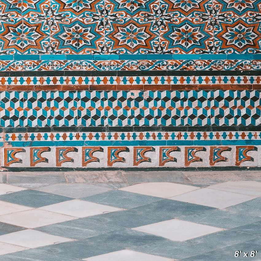 Mosque Geometric Wall Malaysia Fabric Backdrop for Photo SBH0702