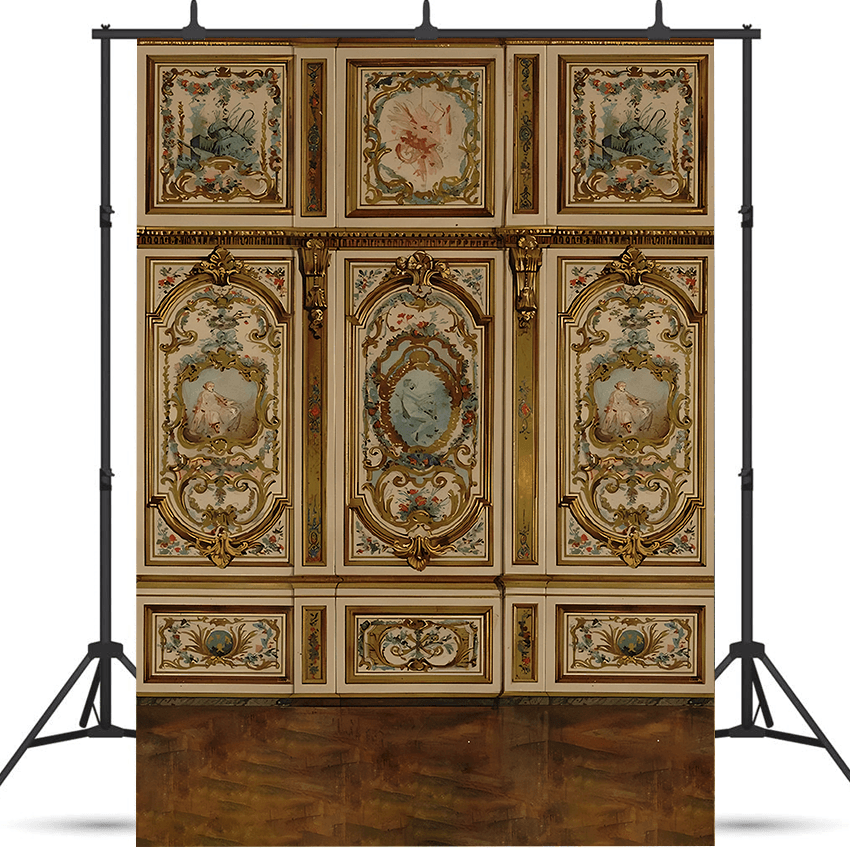 20th Century Golden and Painted Sideboard Fabric Backdrop for Photo SBH0711