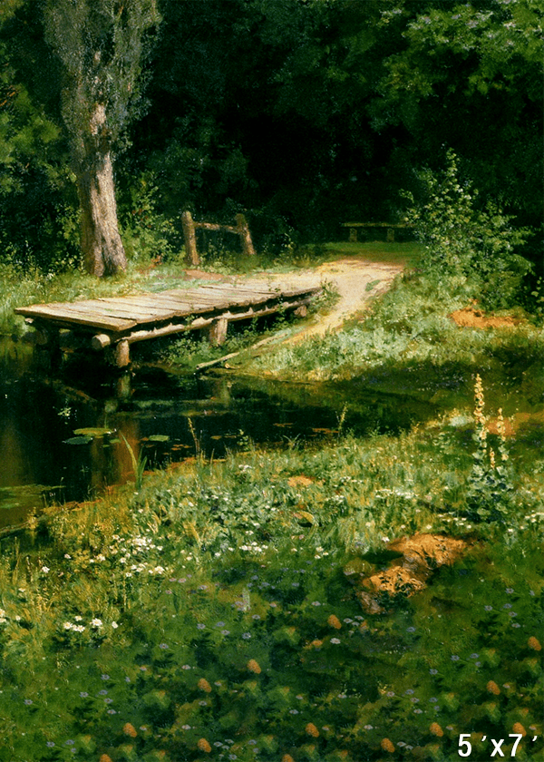 Peaceful Forest Path with a Rustic Wooden Bridge Backdrop SBH0735