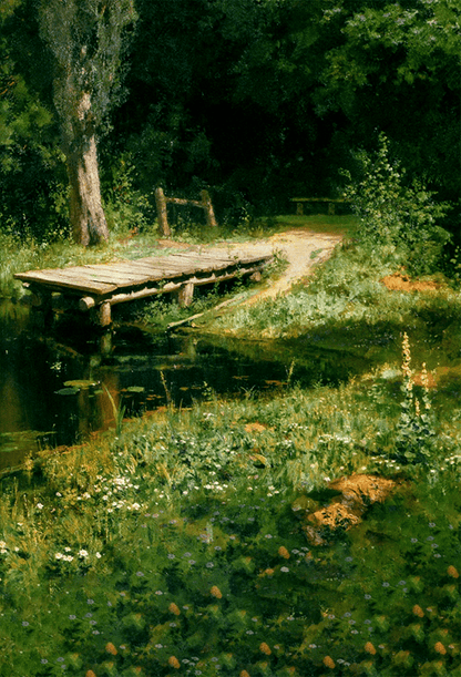 Peaceful Forest Path with a Rustic Wooden Bridge Backdrop SBH0735