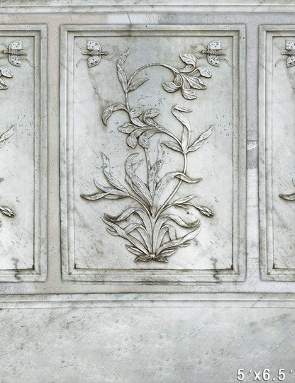 Elegant Marble Relief with Floral Motif Photography Background SBH0744