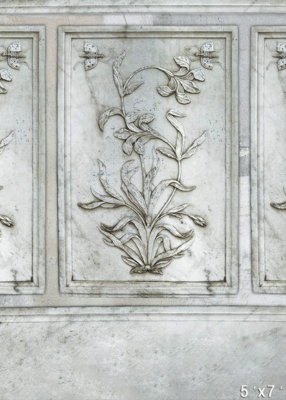 Elegant Marble Relief with Floral Motif Photography Background SBH0744