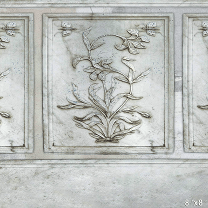 Elegant Marble Relief with Floral Motif Photography Background SBH0744