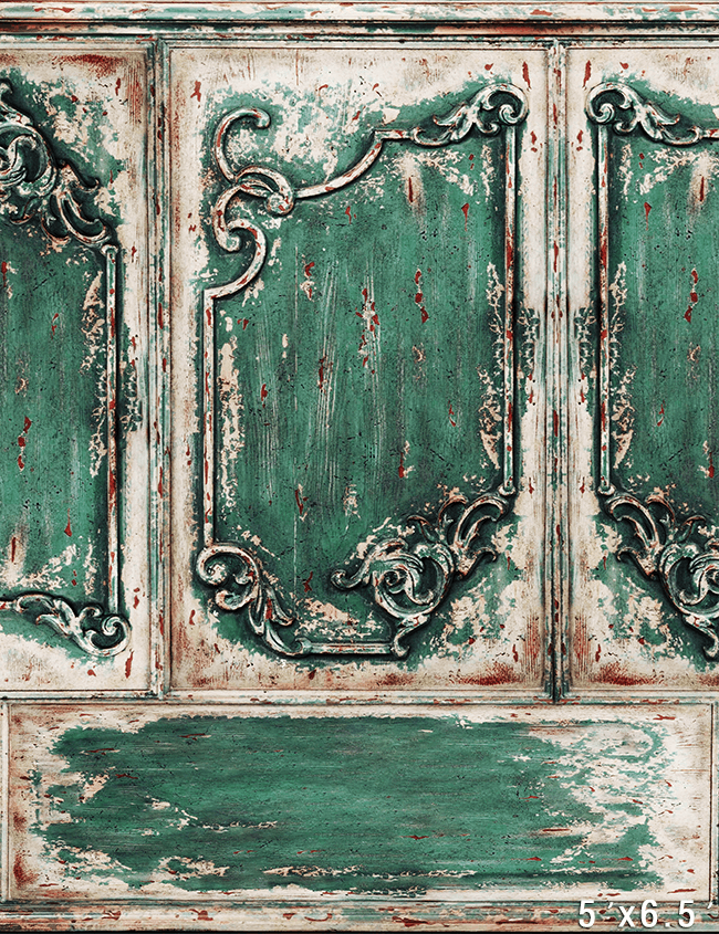 Rustic Distressed Green Ornate Panel Photography Background SBH0745