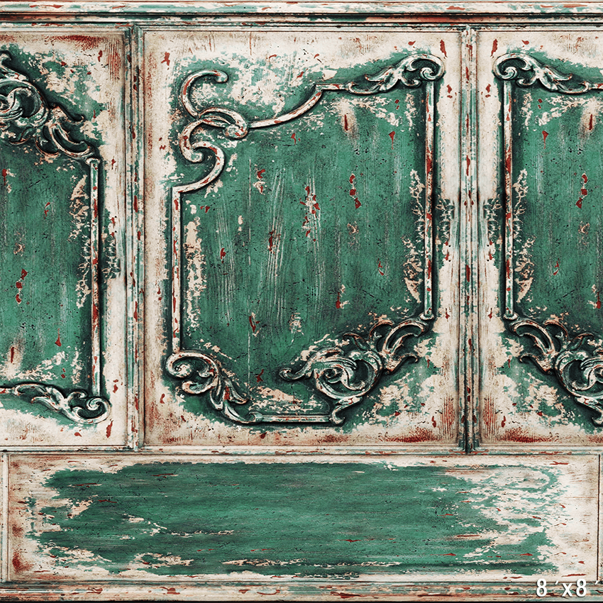 Rustic Distressed Green Ornate Panel Photography Background SBH0745
