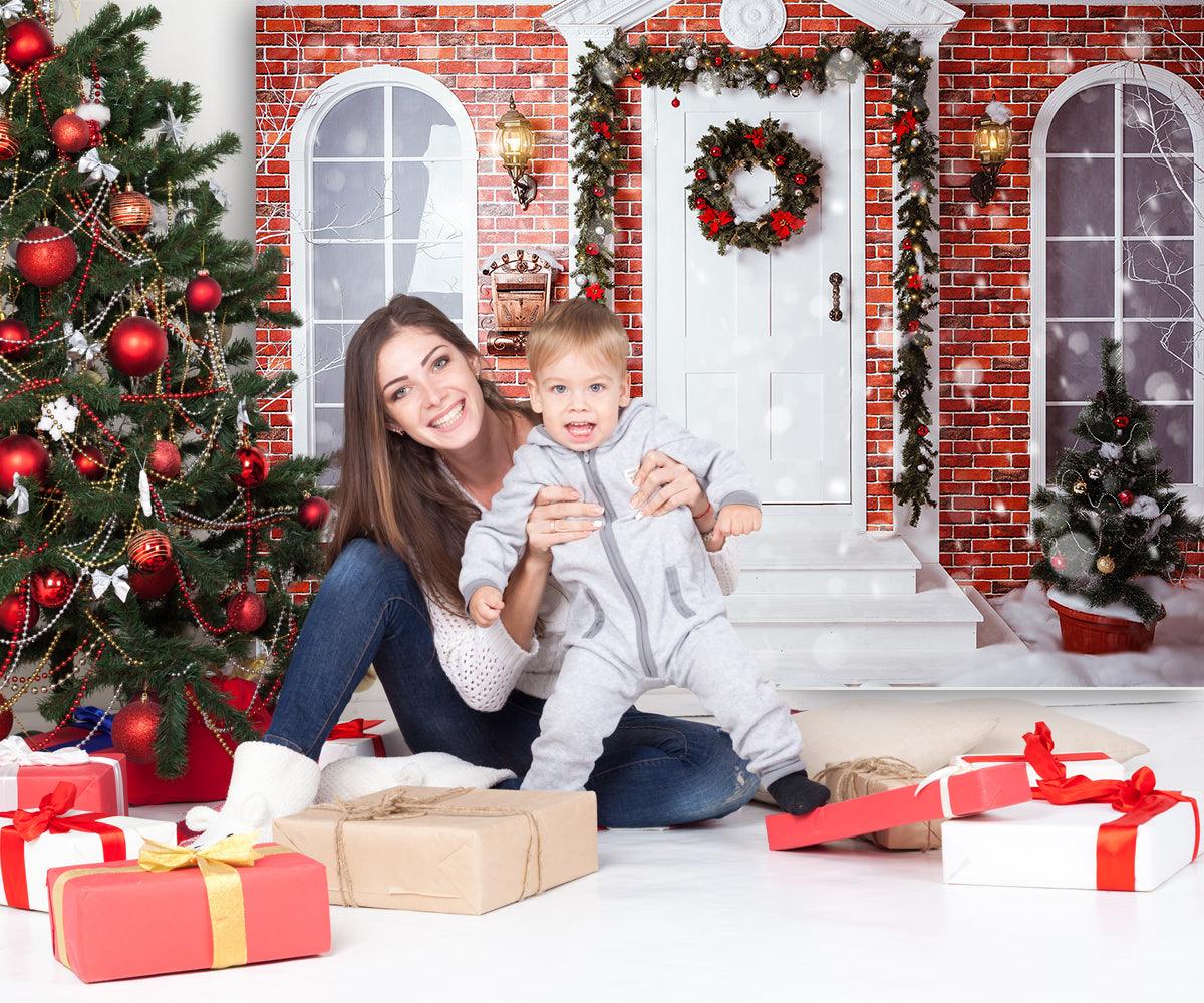 Merry Christmas Red Brick Photo Backdrop for Photography