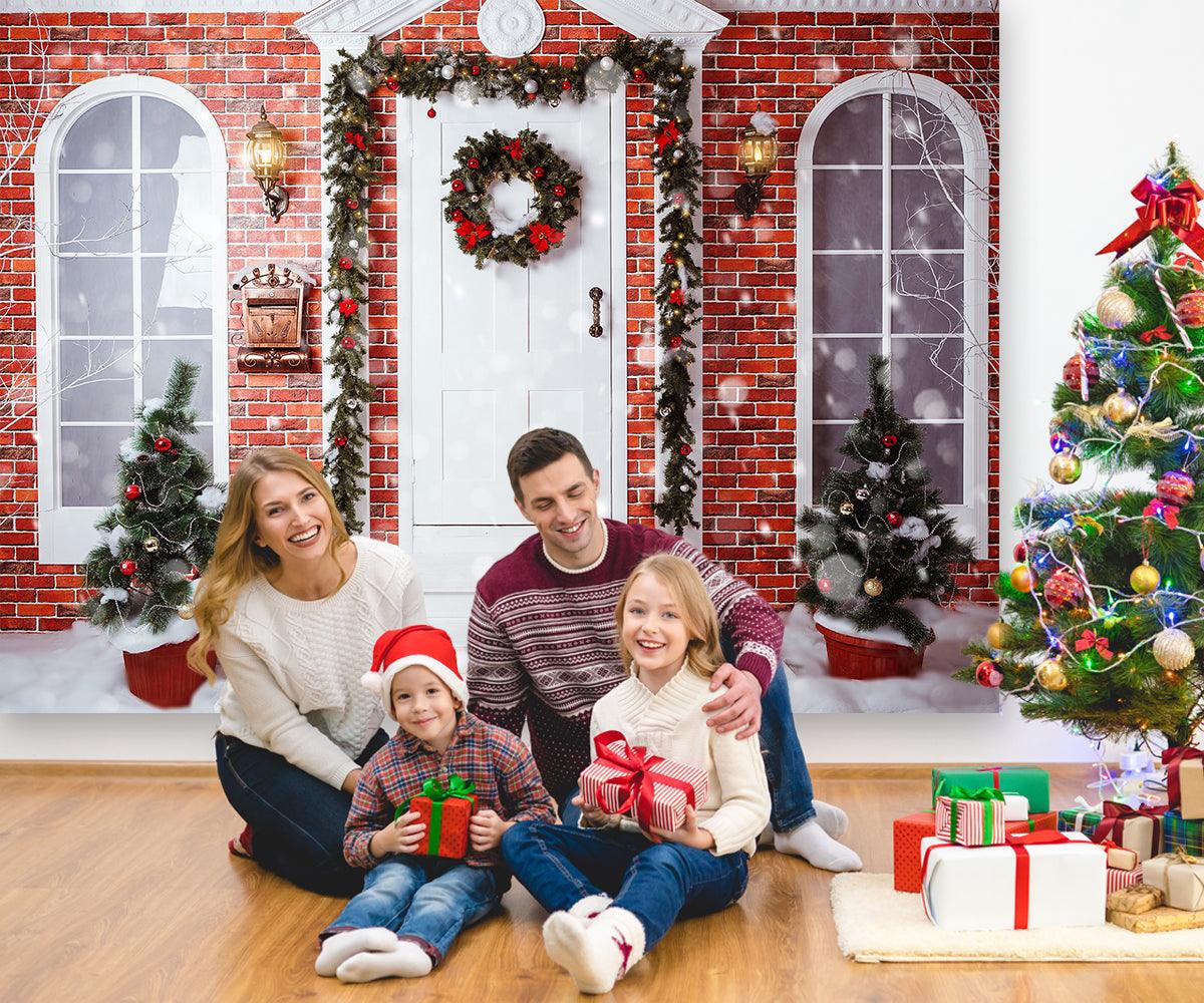 Merry Christmas Red Brick Photo Backdrop for Photography