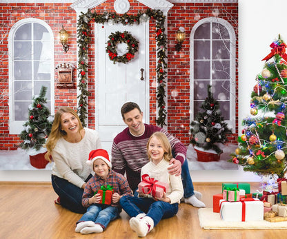 Merry Christmas Red Brick Photo Backdrop for Photography