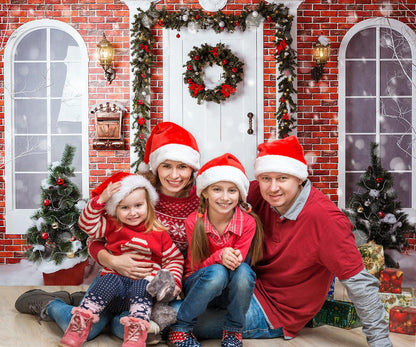 Merry Christmas Red Brick Photo Backdrop for Photography