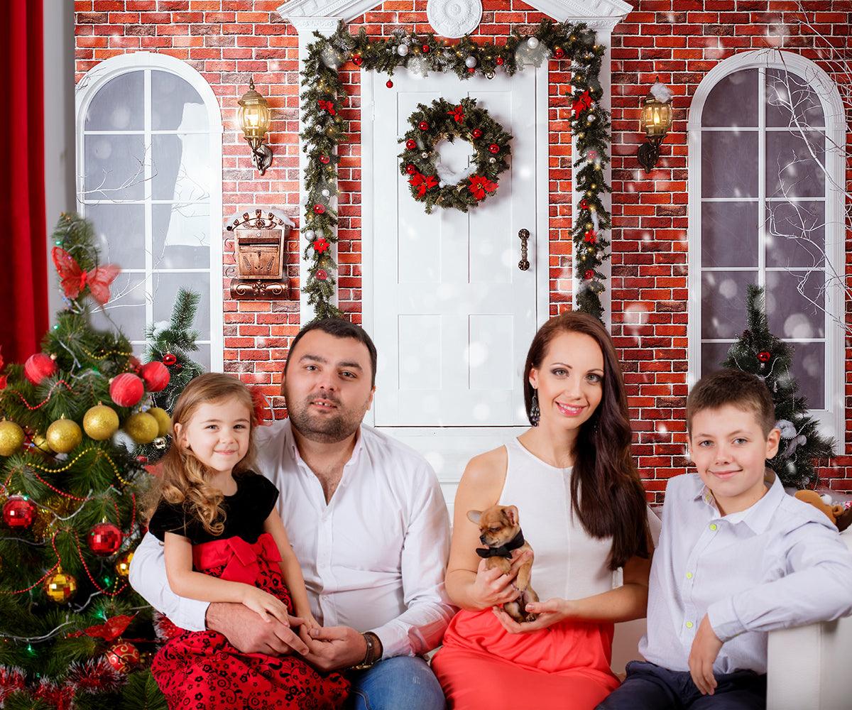 Merry Christmas Red Brick Photo Backdrop for Photography