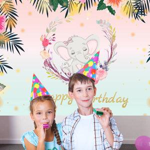 Cartoon Elephant Backdrop for Birthday Party Photography