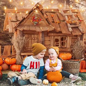 Pumpkin decoration Wooden House  Photography Backdrop for Thanksgiving