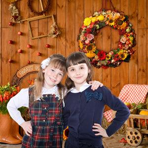 Pumpkin Flower Wood Wall Photography Backdrop for Thanksgiving