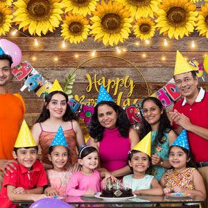 Sunflower Decoration Wood Texture  Photography Backdrop for Happy Birthday