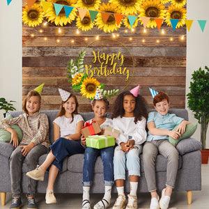 Sunflower Decoration Wood Texture  Photography Backdrop for Happy Birthday