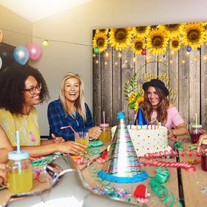 Sunflower Decoration Dark Wood Texture  Photography Backdrop for Happy Birthday